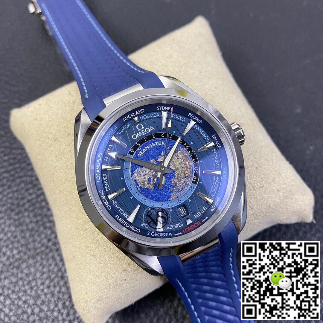 Replica 0me*ga Seamaster Aqua Terra GMT Worldtimer 220.12.43.22.03.001 1:1 Best Edition VS Factory Blue Dial Swiss ETA8938