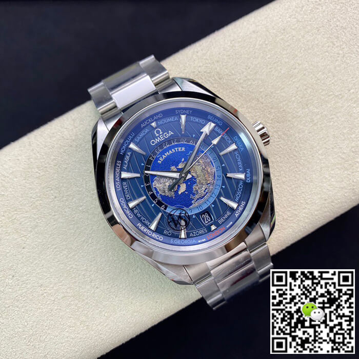 Replica 0me*ga Seamaster Aqua Terra GMT Worldtimer 220.10.43.22.03.001 1:1 Best Edition VS Factory Blue Dial Swiss ETA8938