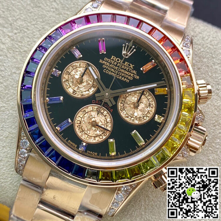Replica R01ex Daytona 116595 RBOW 1:1 Best Edition TW Factory Rose Gold Black Dial