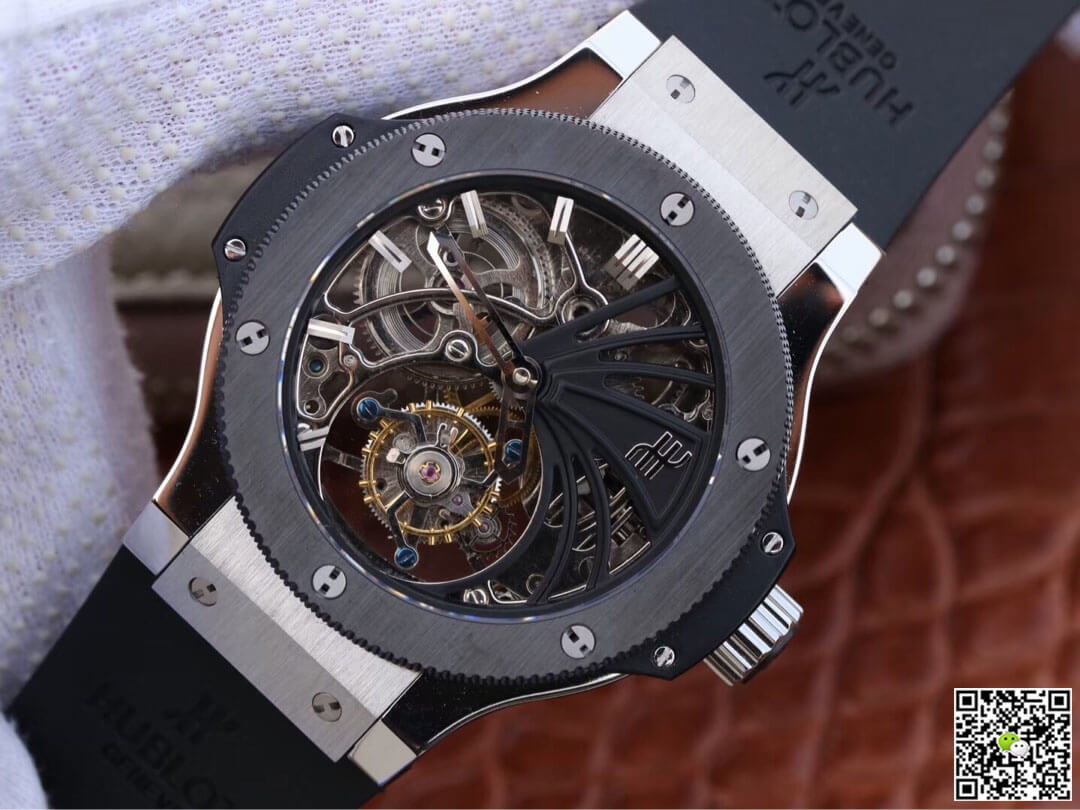 Replica Hublot Big Bang Hollow Tourbillon 1:1 Best Edition Ceramic Bezel Skeleton Dial