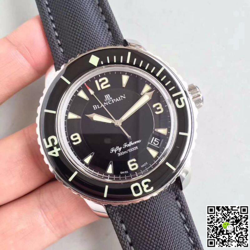 Replica Blancpain Fifty Fathoms 5015-1130-52 ZF Factory 1:1 Best Edition Swiss ETA2836-2 Black Sail-canvas Strap
