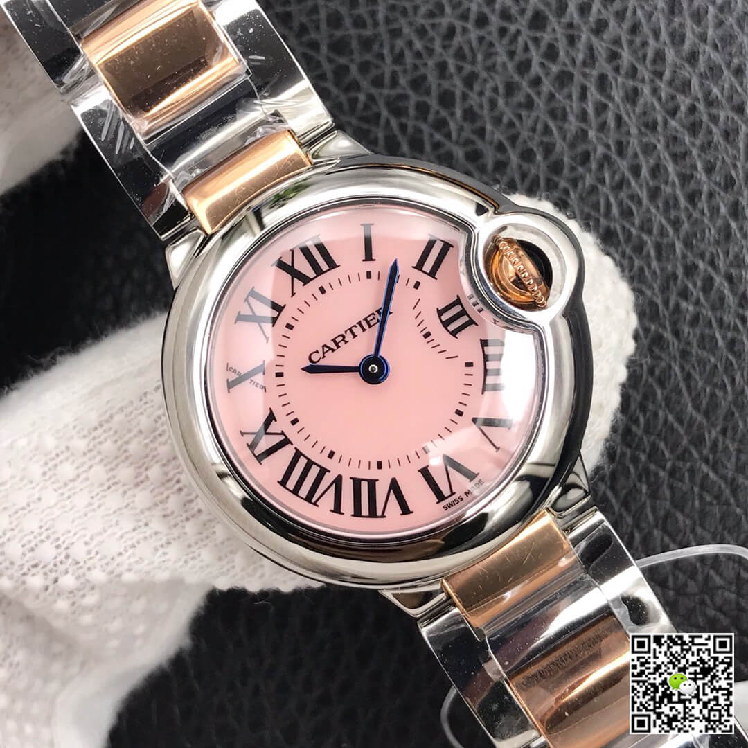 Replica Ballon Bleu De Ca*t1er 28MM 1:1 Best Edition V6 Factory V8 Pink Dial Gold Strap
