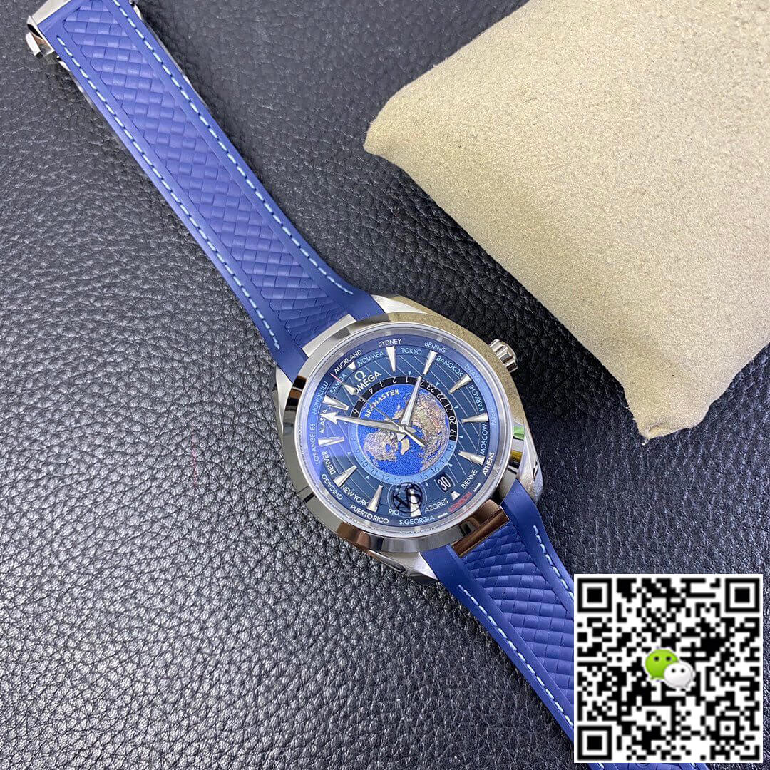 Replica 0me*ga Seamaster Aqua Terra GMT Worldtimer 220.12.43.22.03.001 1:1 Best Edition VS Factory Blue Dial Swiss ETA8938
