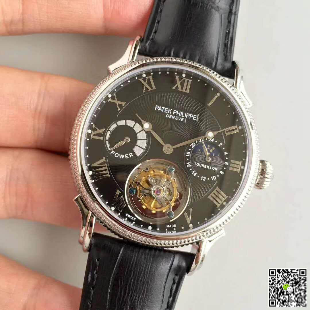 Pat*k Phi1i*pe Replica Tourbillon Moonphase 1:1 Best Edition Swiss Tourbillon Black Dial
