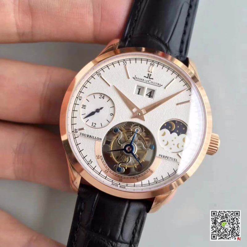 Replica Jaeger-LeCoultre Master Grande Tradition Tourbillon Men Watches 1:1 Best Edition Swiss Tourbillon 18K Rose Gold White Dial