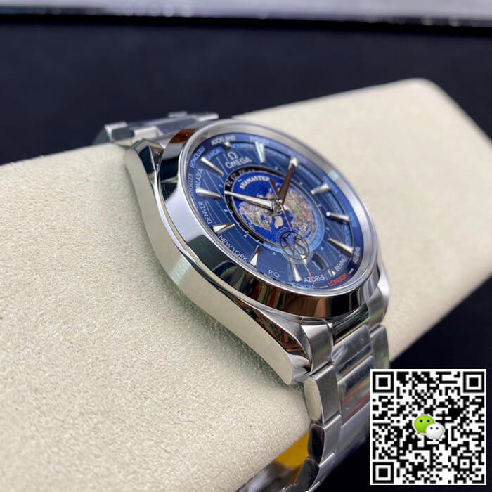 Replica 0me*ga Seamaster Aqua Terra GMT Worldtimer 220.10.43.22.03.001 1:1 Best Edition VS Factory Blue Dial Swiss ETA8938