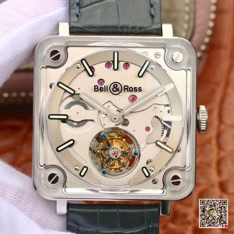 Replica Bell   Ross BR-X2 Tourbillon 1:1 Best Edition Men Watches Steel Dial Swiss ETA380 Tourbillon Movement Leather Watch Strap