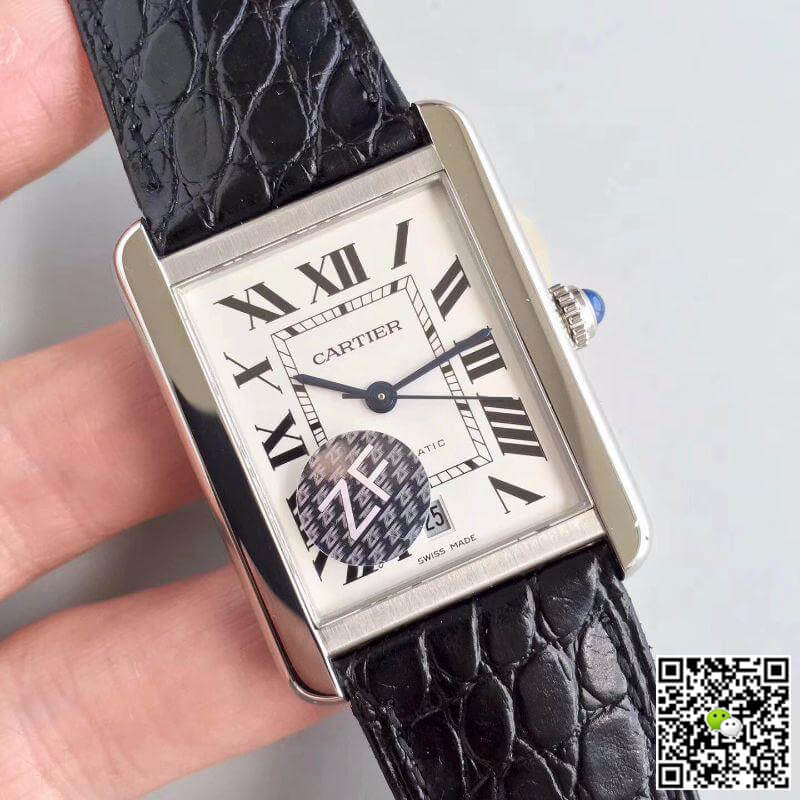 Ca*t1er Replica Tank Solo W5200027 ZF Factory 1:1 Best Edition Mechanical Watches Swiss ETA9015 Black Leather Strap