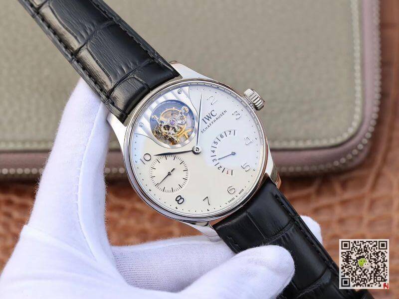 IWC Replica Portuguese IW504202 Real Tourbillon 1:1 Best Edition White Dial On Black Leather Strap Swiss ETA Tourbillon