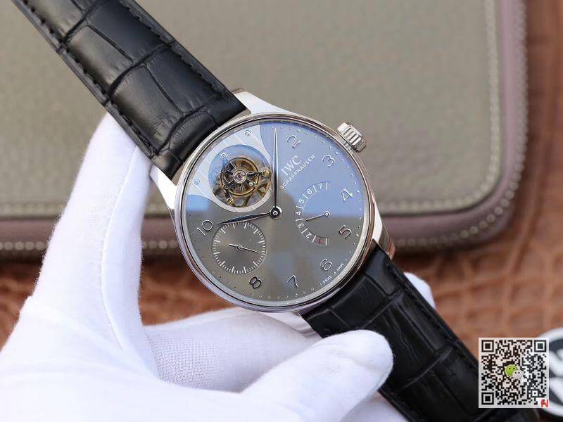 IWC Replica Portuguese IW504210 Tourbillon 1:1 Best Edition Slate Gray Dial On Black Leather Strap Swiss ETA Tourbillon Movement
