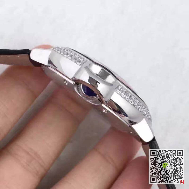 Replica Ballon Bleu De Ca*t1er Tourbillon 1:1 Best Edition Swiss Tourbillon D1am0nds bezel Black Leather Strap