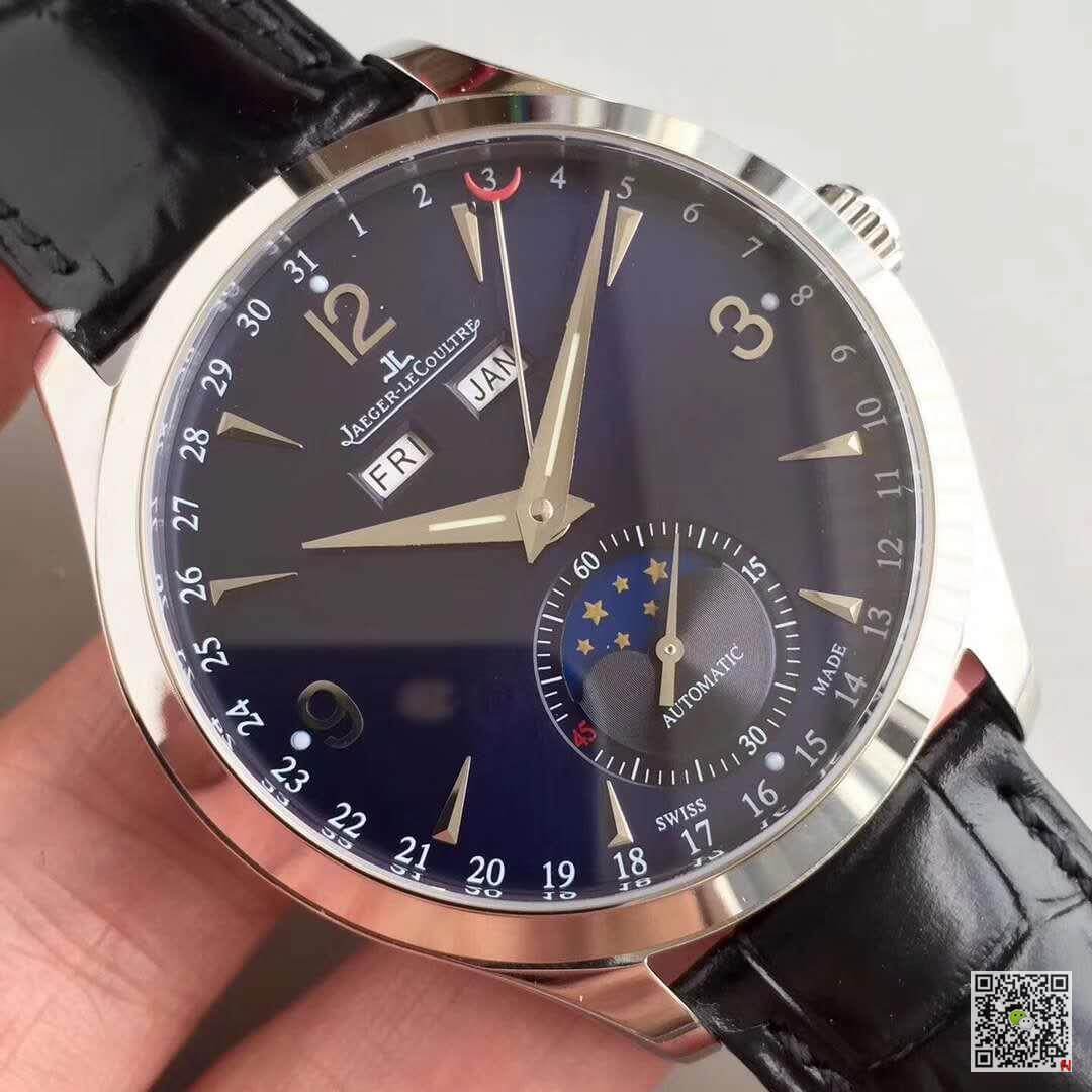 Replica Jaeger-LeCoultre Master Calendar KM factory 1:1 Best Edition Swiss ETA866 Black Leather Strap