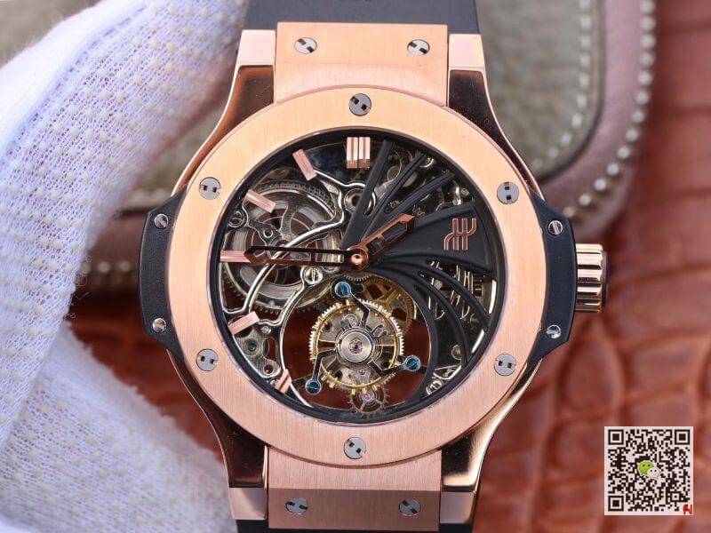 Replica Hublot Big Bang hollow tourbillon 1:1 Best Edition Swiss Seagull hand-winding tourbillon movement 18K Rose Gold