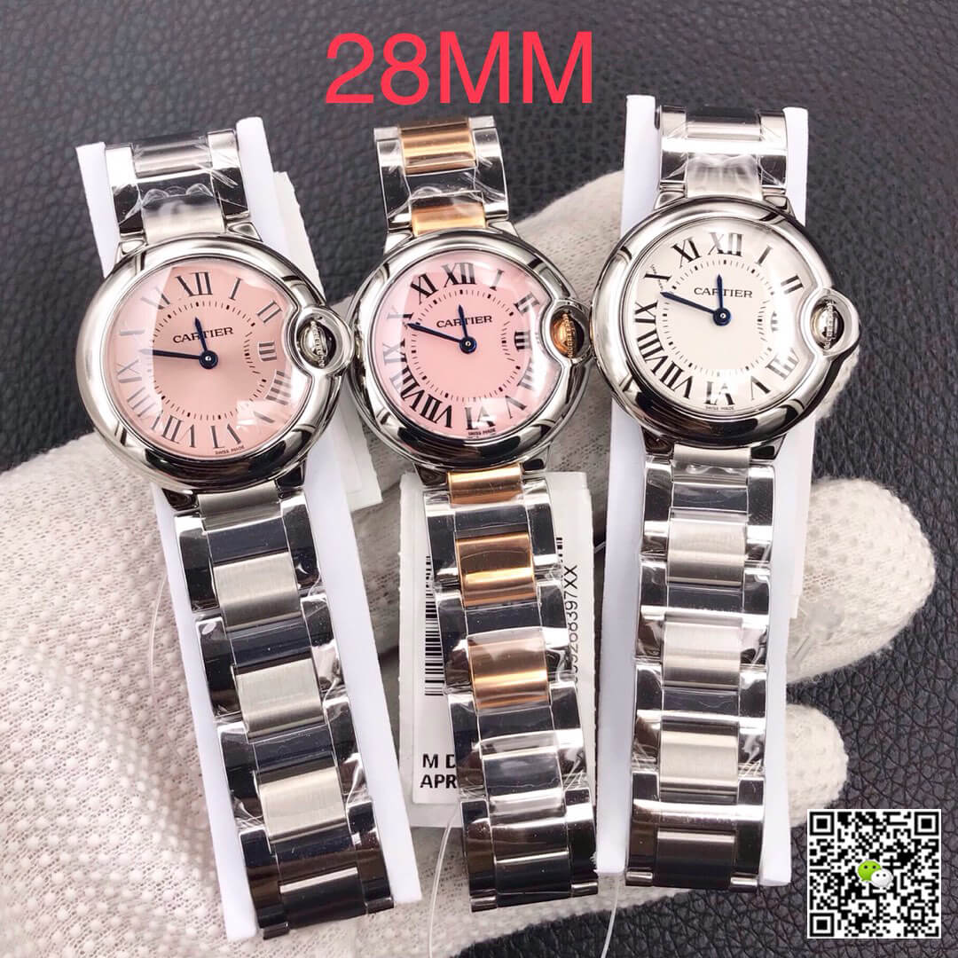 Replica Ballon Bleu De Ca*t1er 28MM 1:1 Best Edition V6 Factory V8 Pink Dial Gold Strap