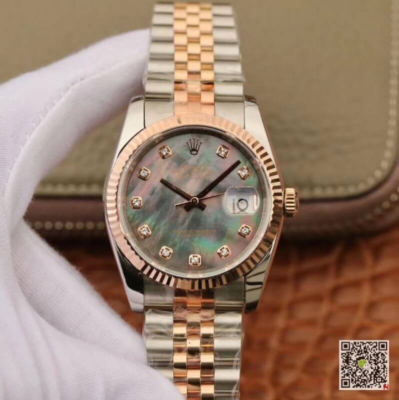 Replica R01ex Date-Just 36mm 1:1 Best Edition Gray Dial D1am0nd Markers 18K Gold Wrapped Swiss ETA3135