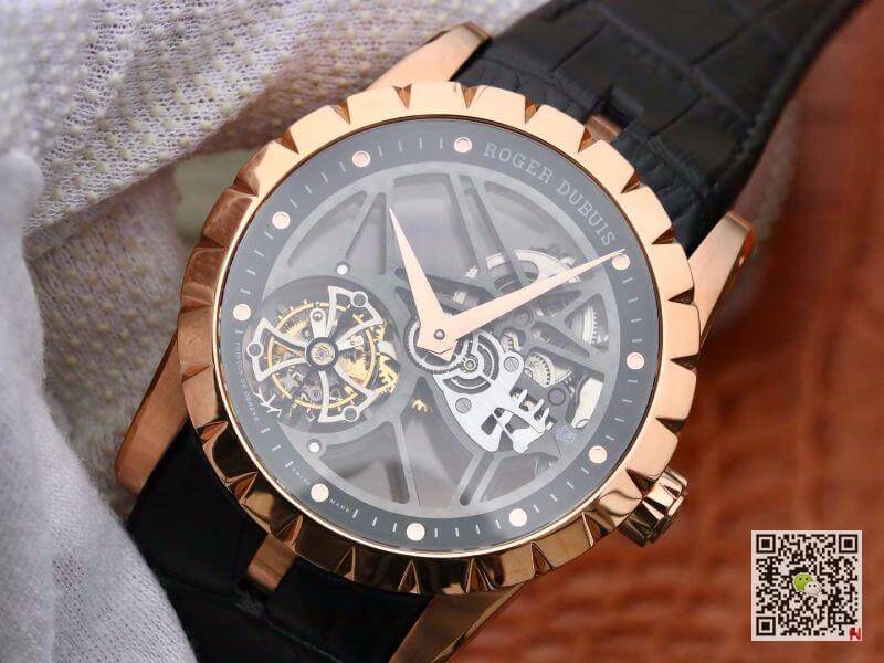 Replica Roger Dubuis Excalibur RDDBEX0392 1:1 Best Edition Swiss Tourbillon Black Leather Strap