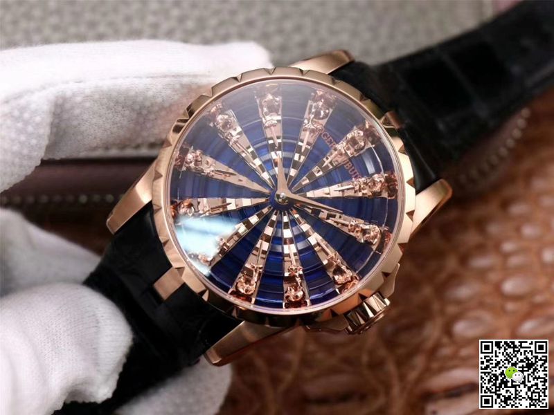 Replica Roger Dubuis Excalibur RDDBEX0684 1:1 Best Edition ZZ Factory Rose Gold Blue Dial Swiss ETA9015
