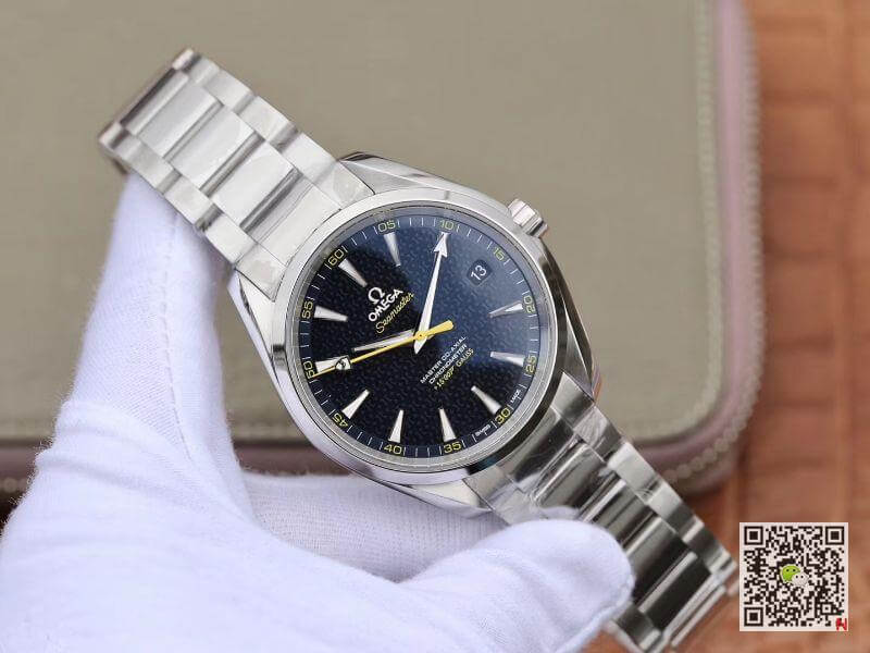 Replica 0me*ga Seamaster Aqua Terra 231.10.42.21.03.004 150M  James Bond  Stainless Steel 1:1 Best Edition Stainless Steel Bracelet Swiss ETA8500 Blue textured dial