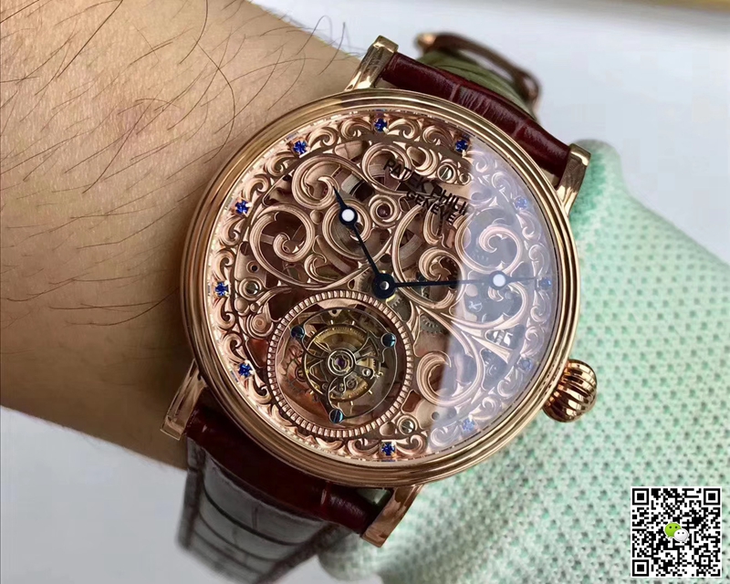 Pat*k Phi1i*pe Replica Tourbillon Sapphire 1:1 Best Edition Rose Gold Swiss Tourbillon
