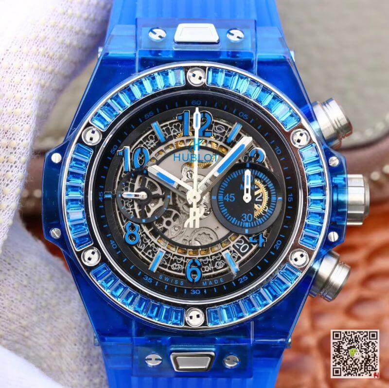 Replica Hublot Big Bang Unico 411.JX.4802.RT Men Watches 1:1 Best Edition Swiss ETA1242 Blue Rubber Strap
