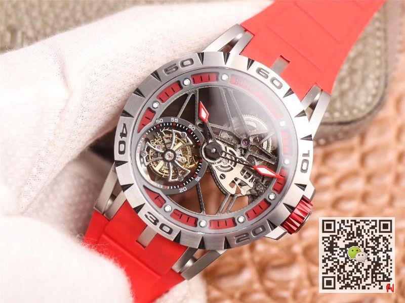 Replica Roger Dubuis Excalibur Spider RDDBEX0572 Hollow Flight Tourbillon 1:1 Best Edition JB Factory Red Strap Swiss RD505SQ