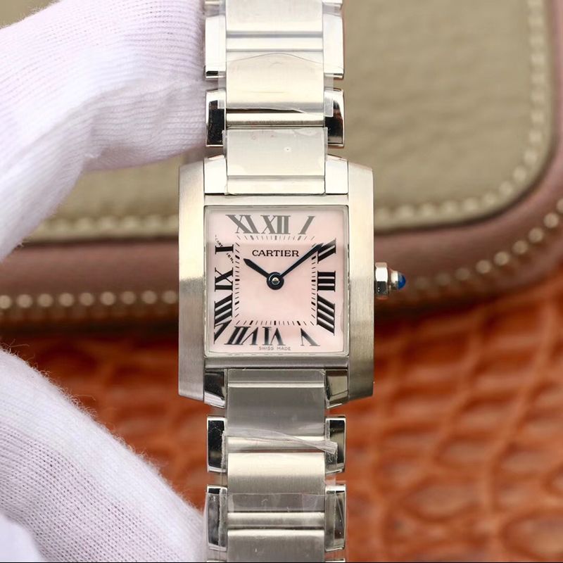 Ca*t1er Replica Tank Francaise W51028Q3 Pink MOP Dial Steel Ladies Watch 1:1 Best Edition Swiss Quartz