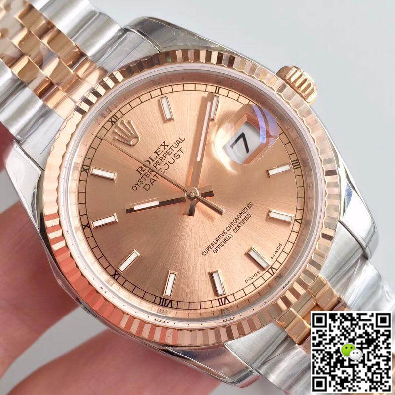 R01ex Dupe Datejust 36mm 116234 Mechanical Watches 1:1 Best Edition Swiss ETA3135 Rose Gold Dial
