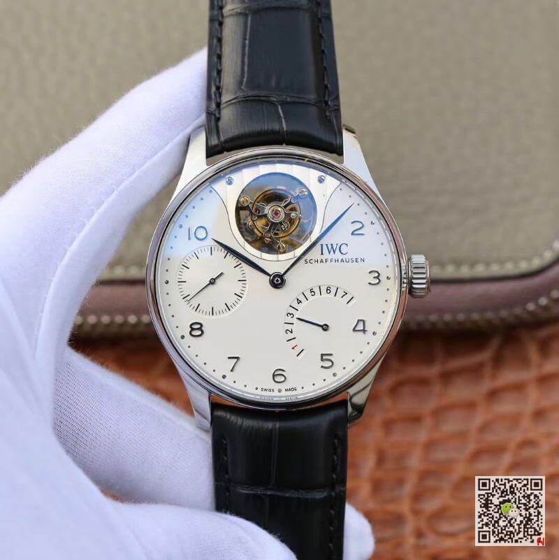 IWC Replica Portuguese IW504202 Real Tourbillon 1:1 Best Edition White Dial On Black Leather Strap Swiss ETA Tourbillon