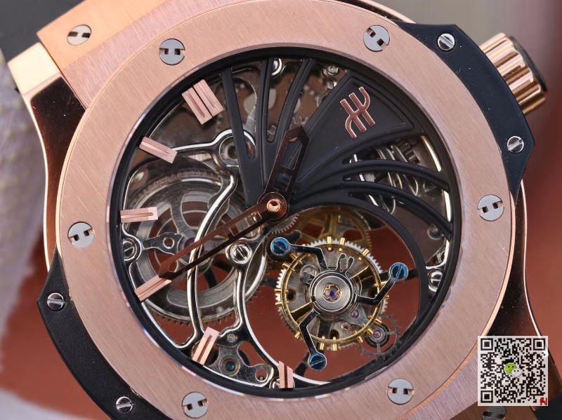 Replica Hublot Big Bang hollow tourbillon 1:1 Best Edition Swiss Seagull hand-winding tourbillon movement 18K Rose Gold
