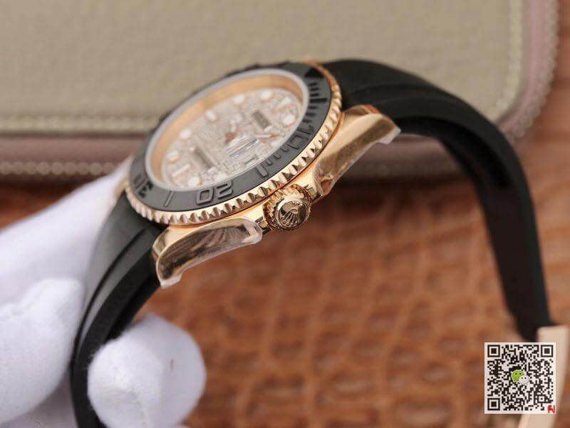 Replica R01ex Yacht-Master 40mm 116655 D1am0nd Dial Rosegold 1:1 Best Edition Automatic Swiss Movement Black Rubber Strap