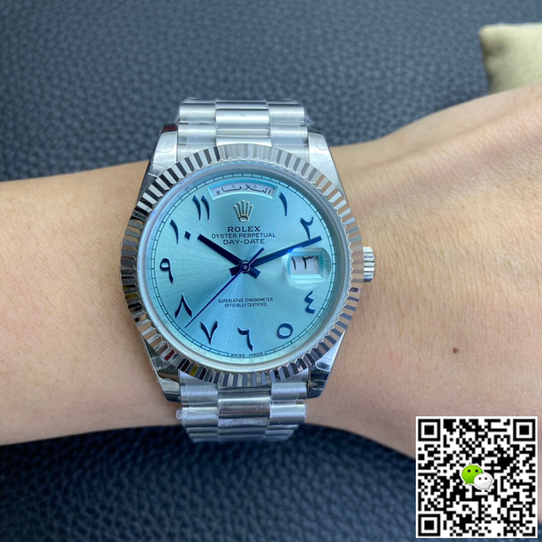 Replica R01ex Day Date 1:1 Best Edition BP Factory Middle East Custom Ice Blue Dial