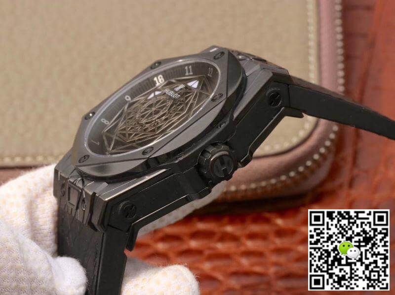 Replica Hublot Big Bang Sang Bleu 415.CX.1114.VR.MXM17 TMF Factory 1:1 Best Edition Swiss ETA1213 Leather Fronted Rubber Strap