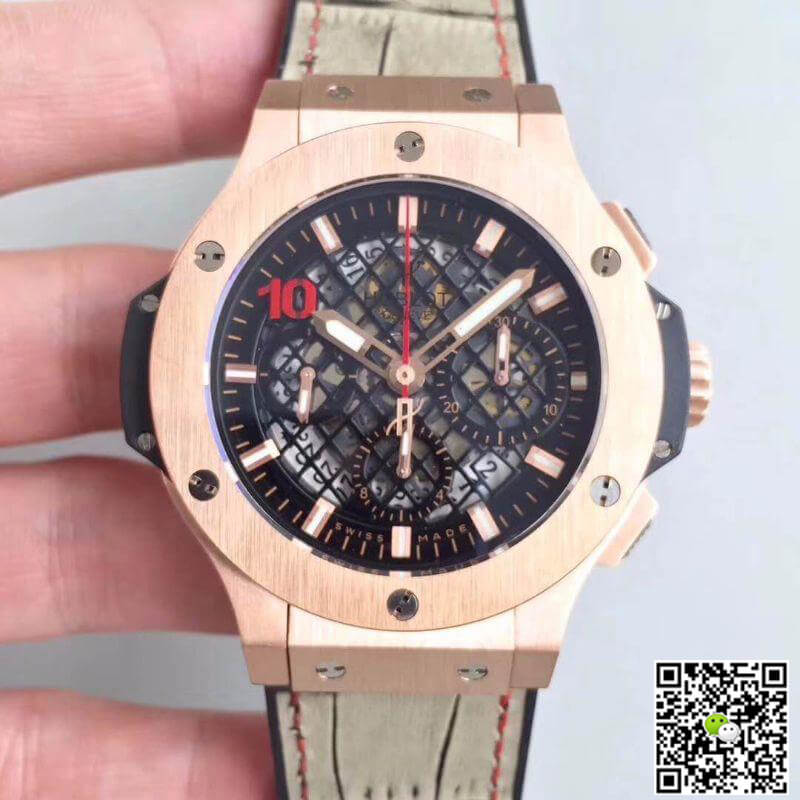 Replica Hublot Big Bang Aero Bang Gold Mechanical Watches 1:1 Best Edition Swiss ETA4100 Black Skeleton Dial