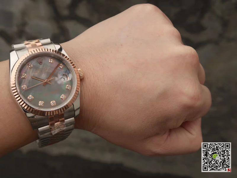 Replica R01ex Date-Just 36mm 1:1 Best Edition Gray Dial D1am0nd Markers 18K Gold Wrapped Swiss ETA3135