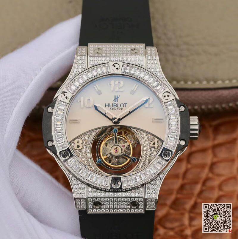 Replica Hublot Classic Fusion 45mm Tourbillon With D1am0nd Gray Dial 1:1 Best Edition on Black Rubber Strap Swiss Tourbillon