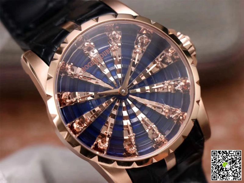 Replica Roger Dubuis Excalibur RDDBEX0684 1:1 Best Edition ZZ Factory Rose Gold Blue Dial Swiss ETA9015