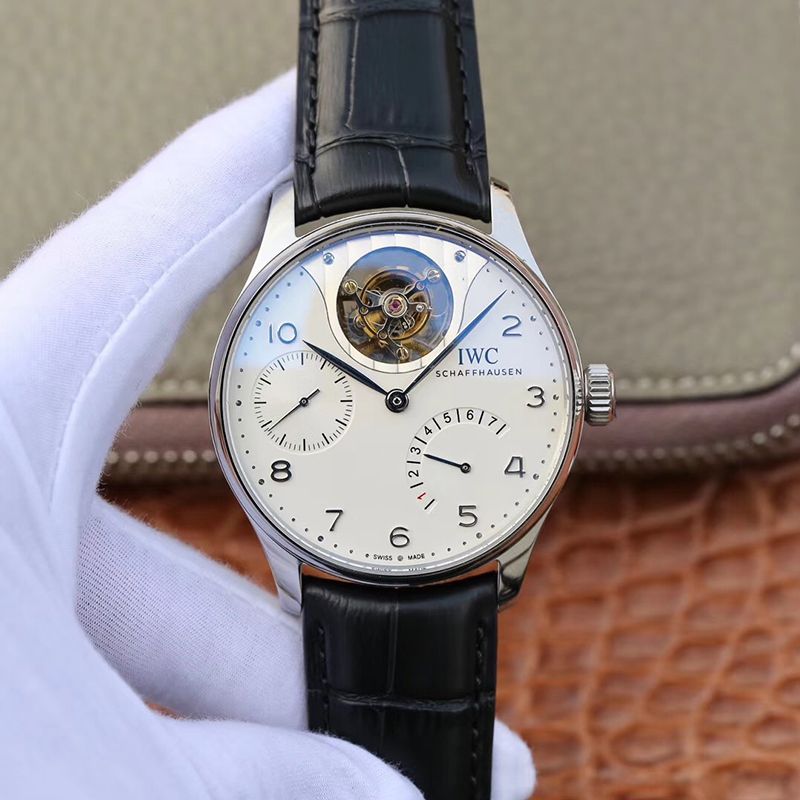 IWC Replica Portuguese IW504202 Real Tourbillon 1:1 Best Edition White Dial On Black Leather Strap Swiss ETA Tourbillon