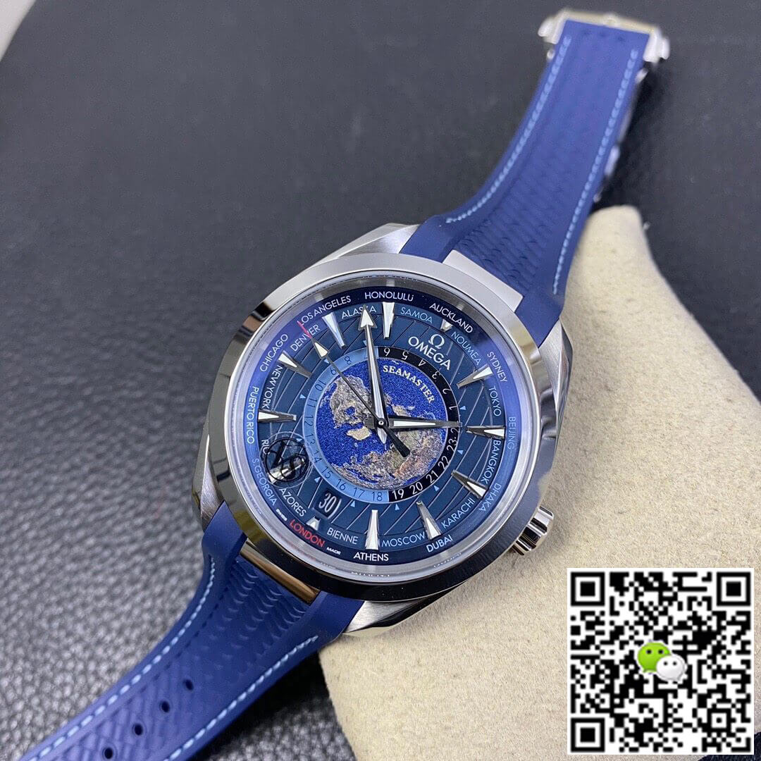 Replica 0me*ga Seamaster Aqua Terra GMT Worldtimer 220.12.43.22.03.001 1:1 Best Edition VS Factory Blue Dial Swiss ETA8938
