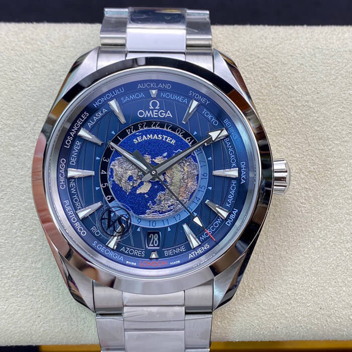 Replica 0me*ga Seamaster Aqua Terra GMT Worldtimer 220.10.43.22.03.001 1:1 Best Edition VS Factory Blue Dial Swiss ETA8938