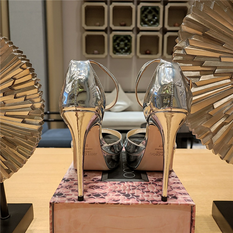 J1m*y Ch00 Crystal Chain Heeled Platform Sandals