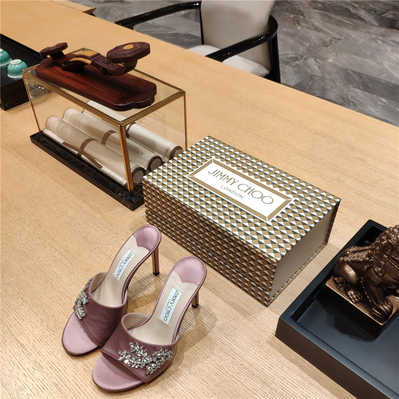 J1m*y Ch00 high heel fishmouth satin sandals