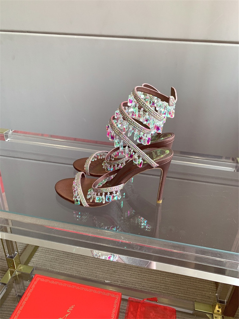 rene caovilla crystal pendant heeled sandals