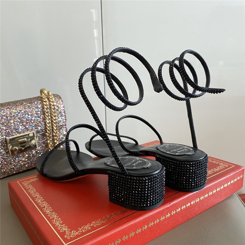 Rene Caovilla Satin Snake-coil Sandals Black