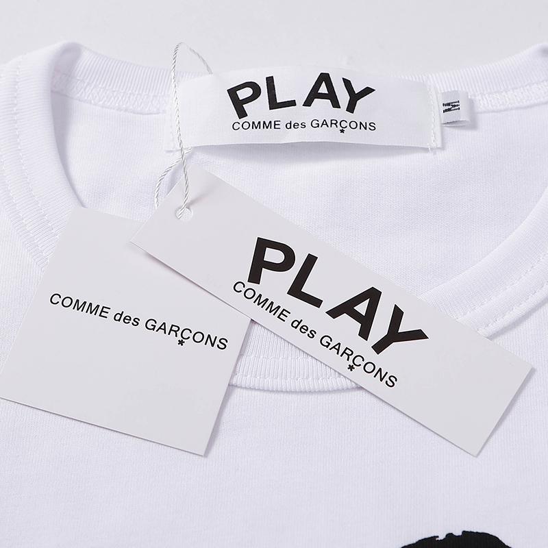 COMME DES GARCONS CDG PLAY Black & Red Hearts Long Sleeve White T SHIRT