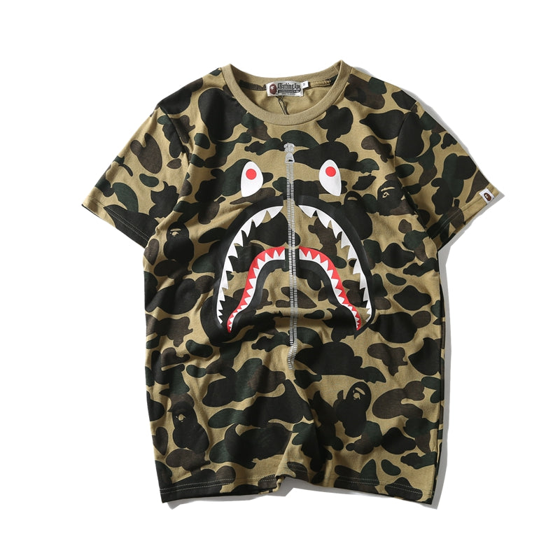 Bape Camo Shark T Shirt Bape Green Pink Blue Purple Cotton Tee 1076
