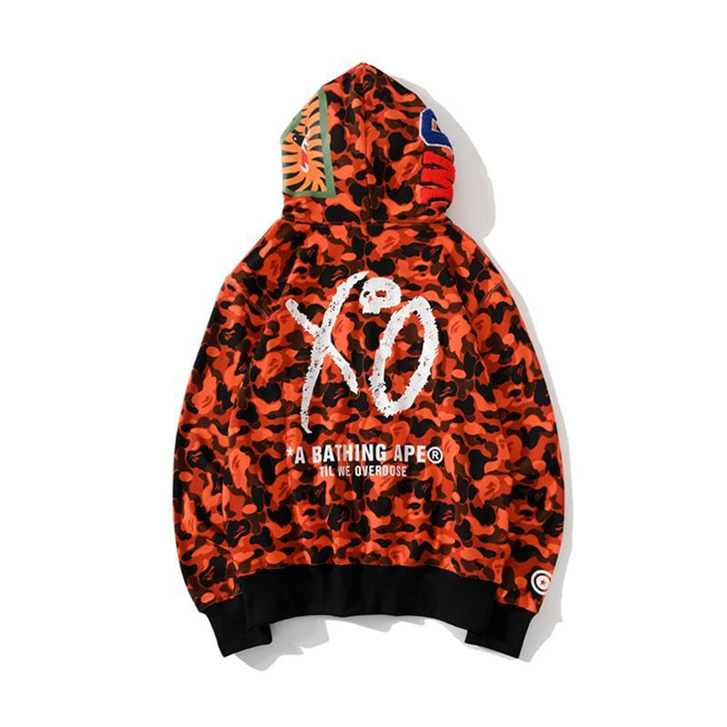 Bape Shark Full Zip Hoodie Camo Orange