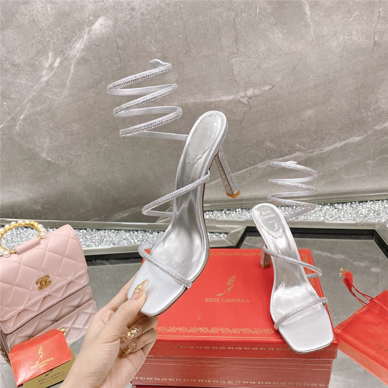 Rene Caovilla Dupe R C diagonal strap rhinestone inlaid sandals