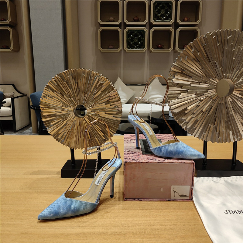 J1m*y Ch00 Crystal Chain Heeled Sandals