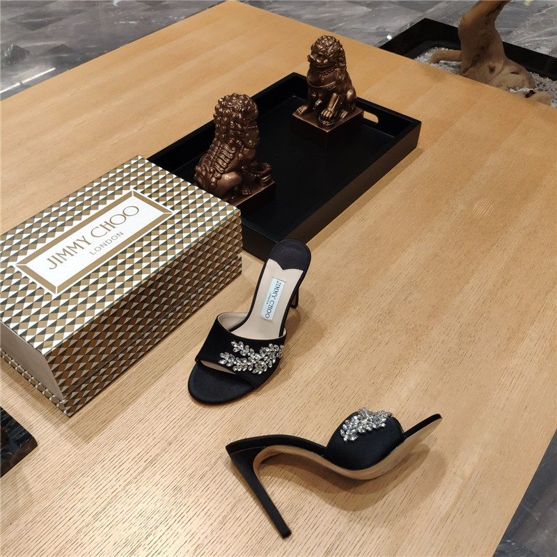 J1m*y Ch00 high heel fishmouth satin sandals