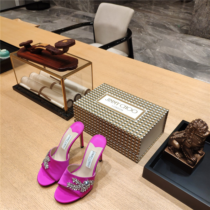 J1m*y Ch00 high heel fishmouth satin sandals